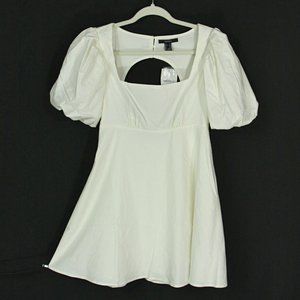 NEW Forever 21 Puff Princess Sleeve Open Back Empire Linen Mini Dress Ivory S